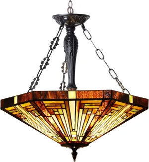 Capulina Tiffany Inverted Pendant Lights Ceiling Light 3 Light 22 Inches Wide Mission Amber Brown Style Stained Glass Chandeliers for Living Room Stairway Foyer Entryway