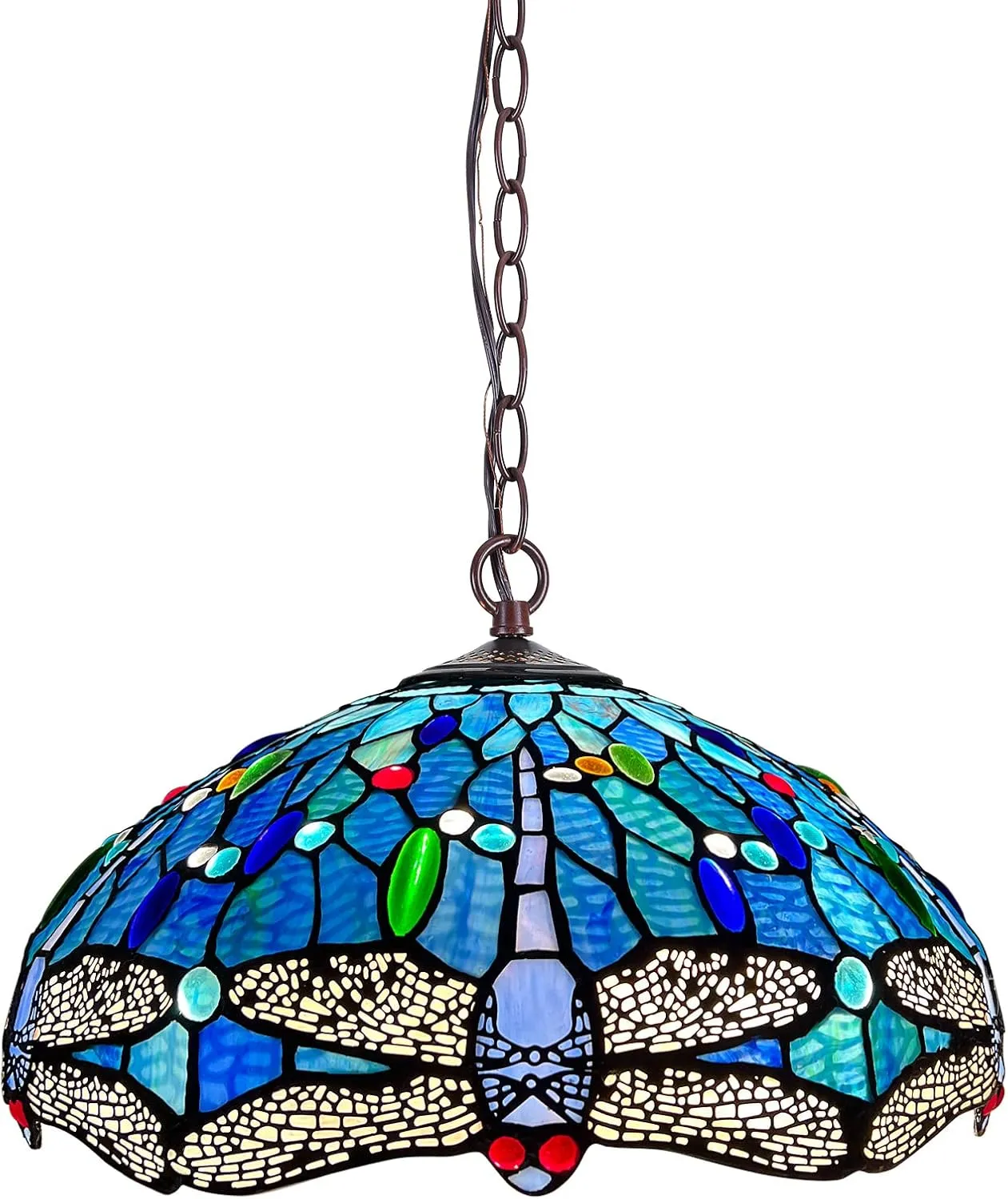 Capulina Tiffany Pendant Light 2 Light 16 Inches Wide Antique Blue Dragonfly Style Stained Glass Hanging Lamp for Dining Room Kitchen Island Home Farmhouse