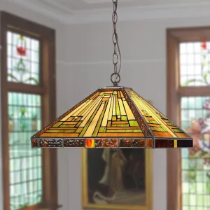 Capulina Tiffany Pendant Lights,2 Light Large 16” Wide Stained Glass Hanging Lamp,Antique Rustic Style for Kitchen Island Counter Dining Room Hallway