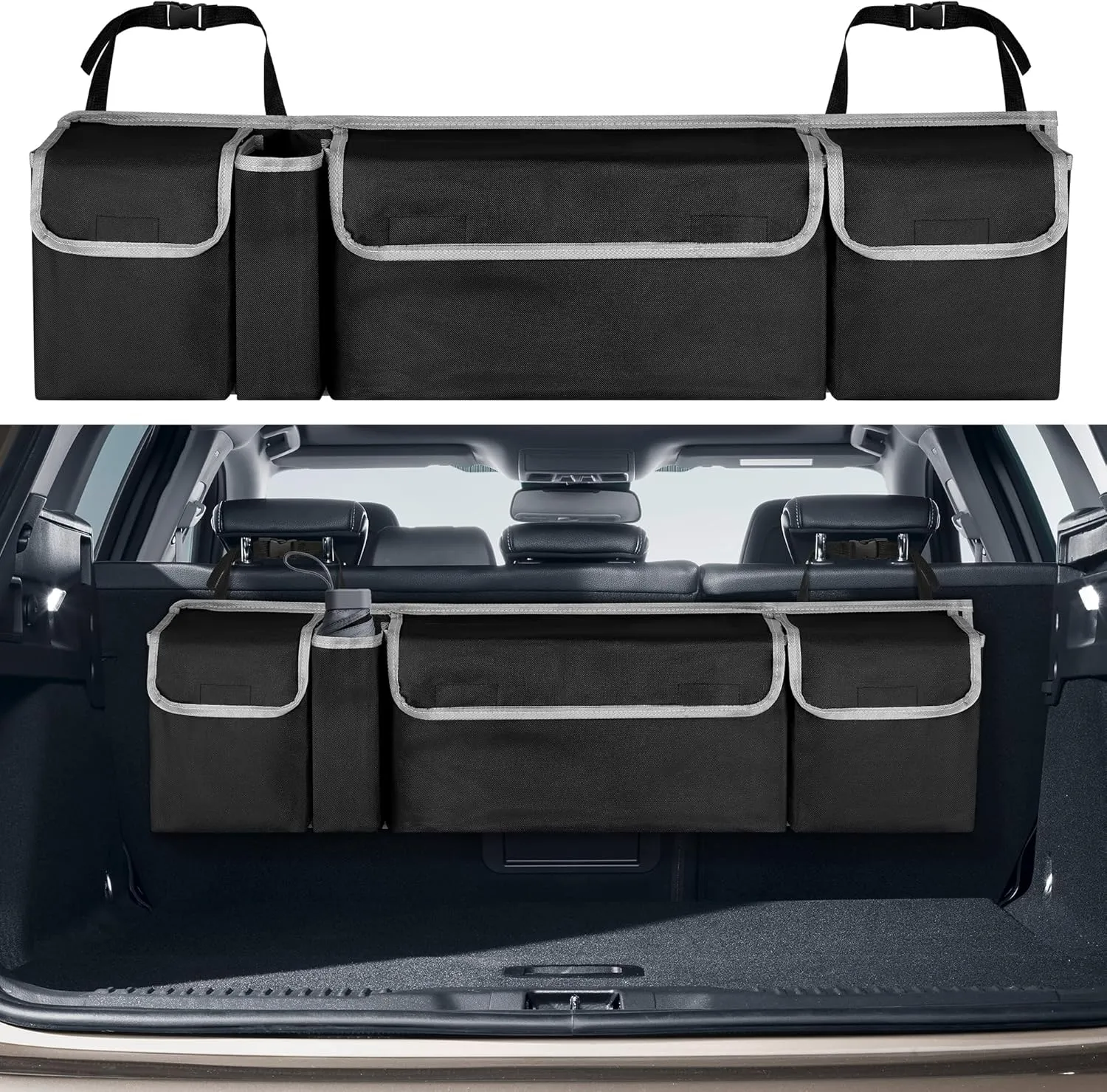 Car Trunk Organizer Storage Bag for Chevy Chevrolet Equinox Traverse Trax Tahoe Trailblazer Suburban Express LS LT RS SUV accessories, Waterproof Hanging Collapsible Backseat Bag