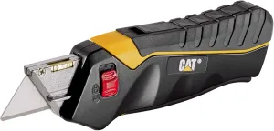 Cat Safety Utility Knife Box Cutter Self-Retracting, Squeeze Handle to Extend, Release to Retract, Lock Open w/Switch, Ergo Handle w/ 3 Safety-Tip Blades That Store Inside - 240071