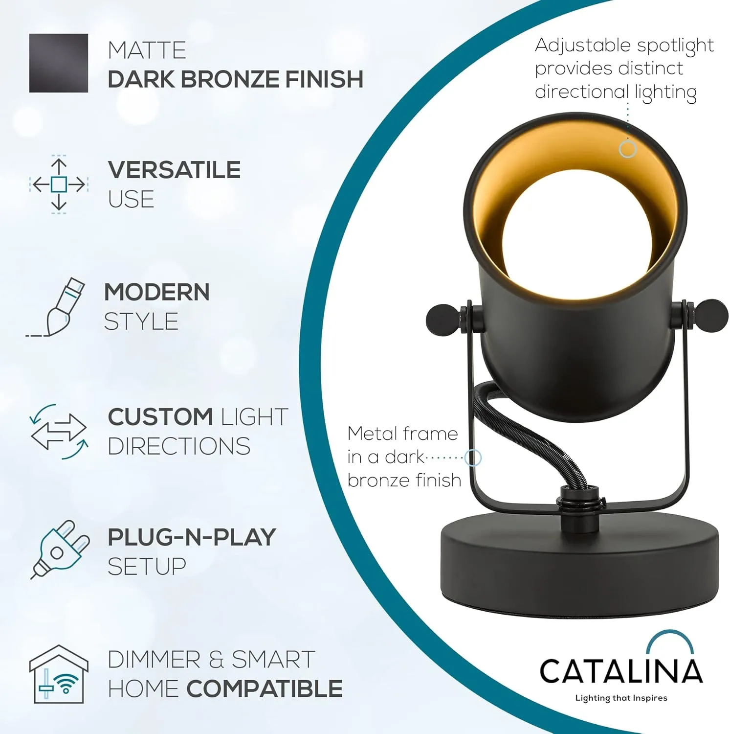 Catalina Lighting Modern Multipurpose Spotlight Desk or Wall Mount Accent Lamp, 6", Dark Bronze, Set of 2