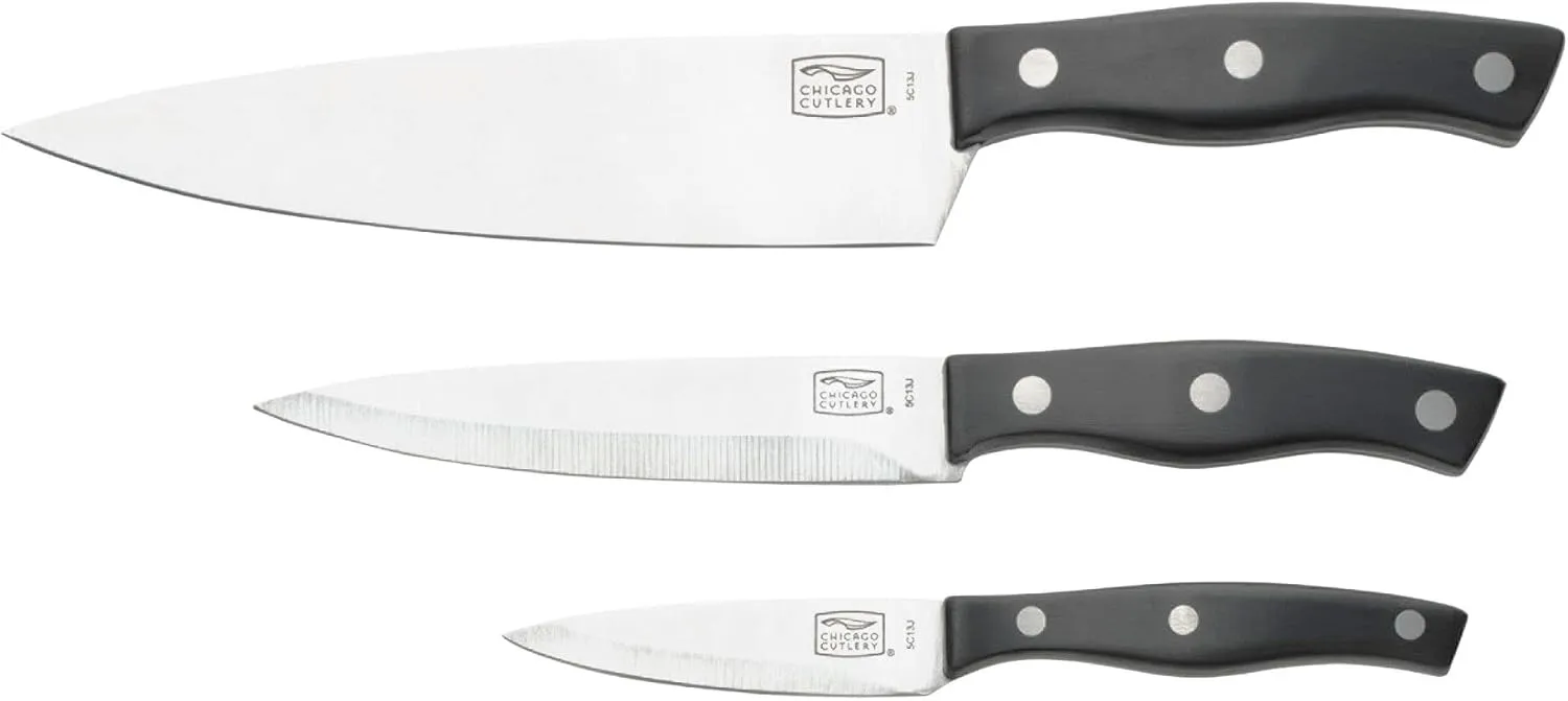 Chicago Cutlery Ellsworth 3-Piece Knife Set With Guided Grip, Stainless Steel Blades and Ergonomic Handles For Home Kitchen and Professional Use