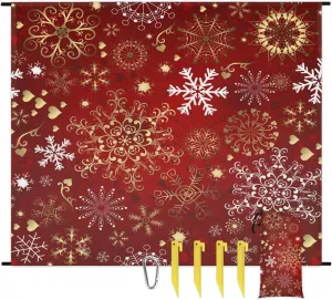 Christmas Beach Blanket, Sandproof Beach Mat, 68 x 59 Waterproof Quick Drying Sand Free Mat with 4 x Ground Spikes for Outdoor Travel Camping Hiking, red Holiday Snowflake