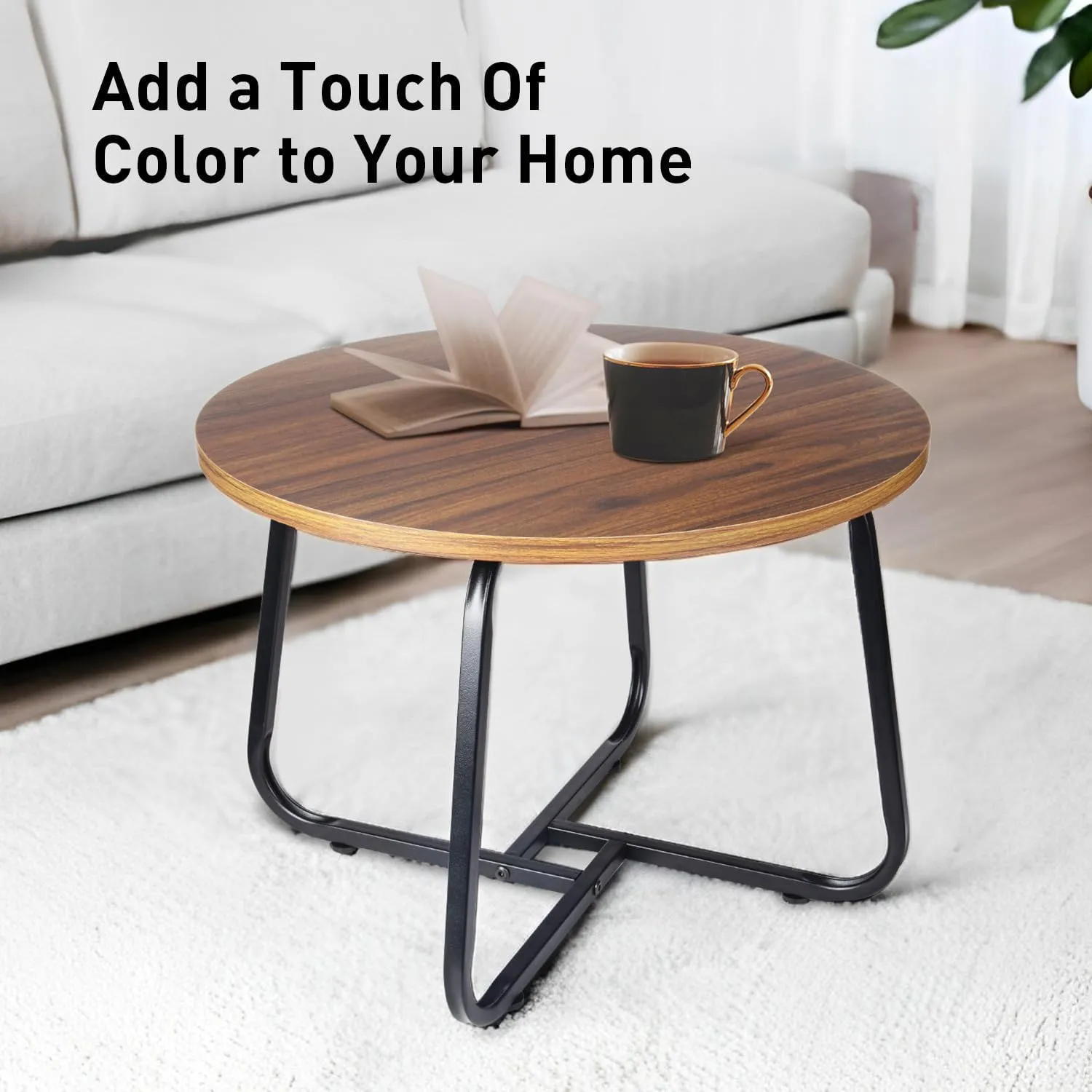 Circle Coffee Table, 20" Small Round Table for Living Room Decor, Center Tea Table for Home, Office Modern Style, Metal Frame, Easy to Assemble