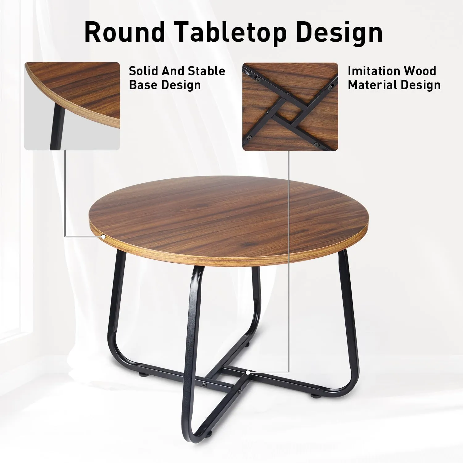 Circle Coffee Table, 20" Small Round Table for Living Room Decor, Center Tea Table for Home, Office Modern Style, Metal Frame, Easy to Assemble