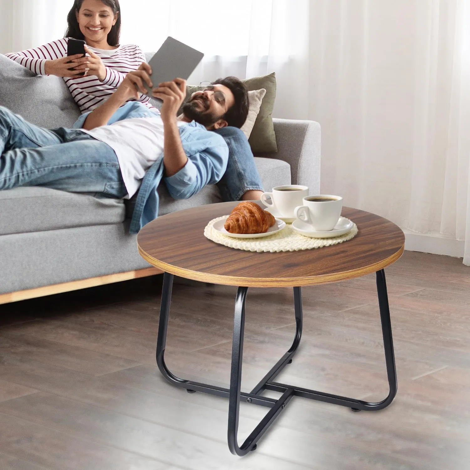 Circle Coffee Table, 20" Small Round Table for Living Room Decor, Center Tea Table for Home, Office Modern Style, Metal Frame, Easy to Assemble