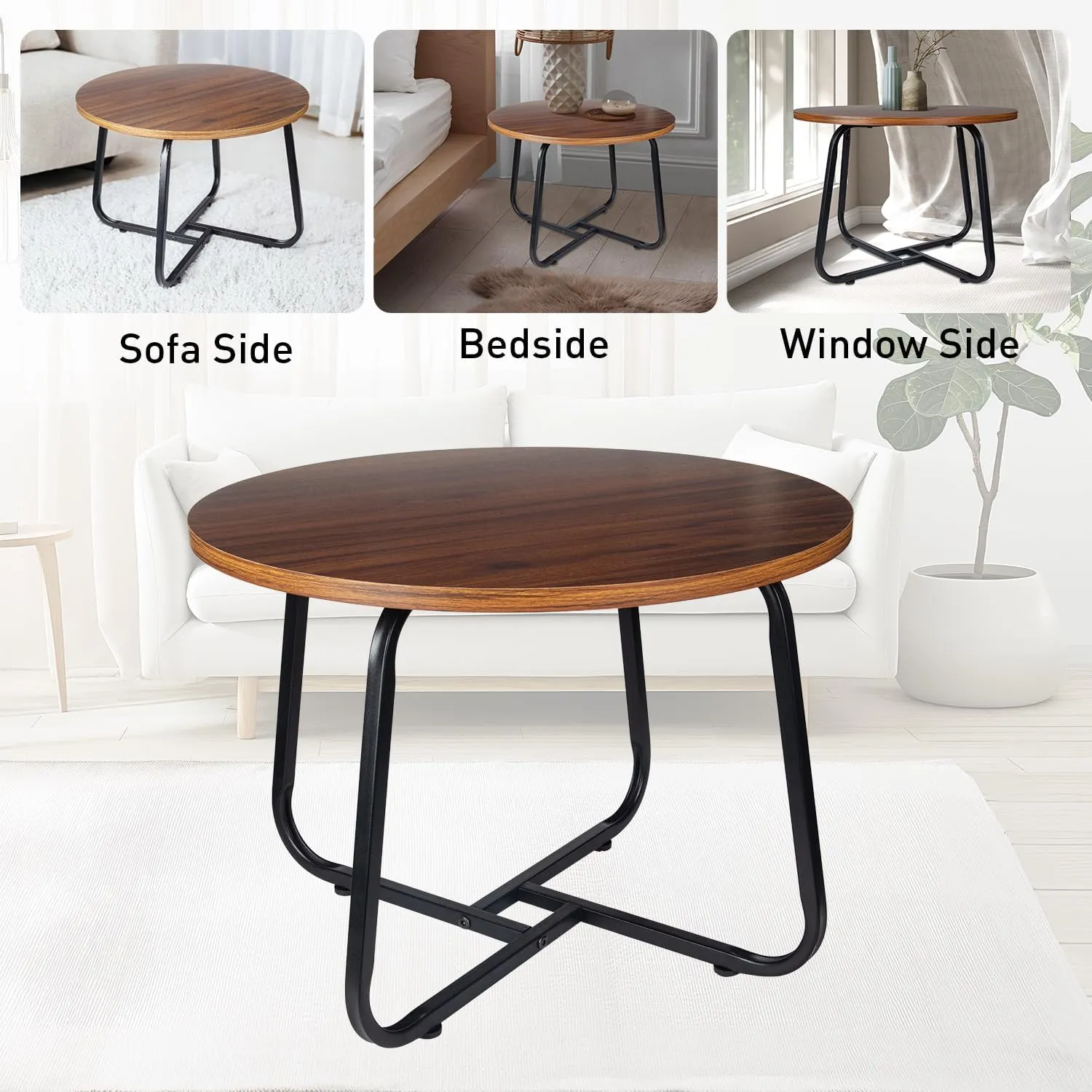 Circle Coffee Table, 20" Small Round Table for Living Room Decor, Center Tea Table for Home, Office Modern Style, Metal Frame, Easy to Assemble