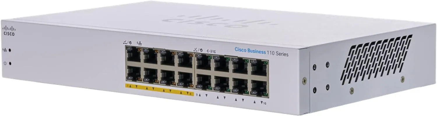 Cisco Business CBS110-16PP-D Unmanaged Switch | 16 Port GE | Partial PoE | Limited Lifetime Protection (CBS110-16PP-D)