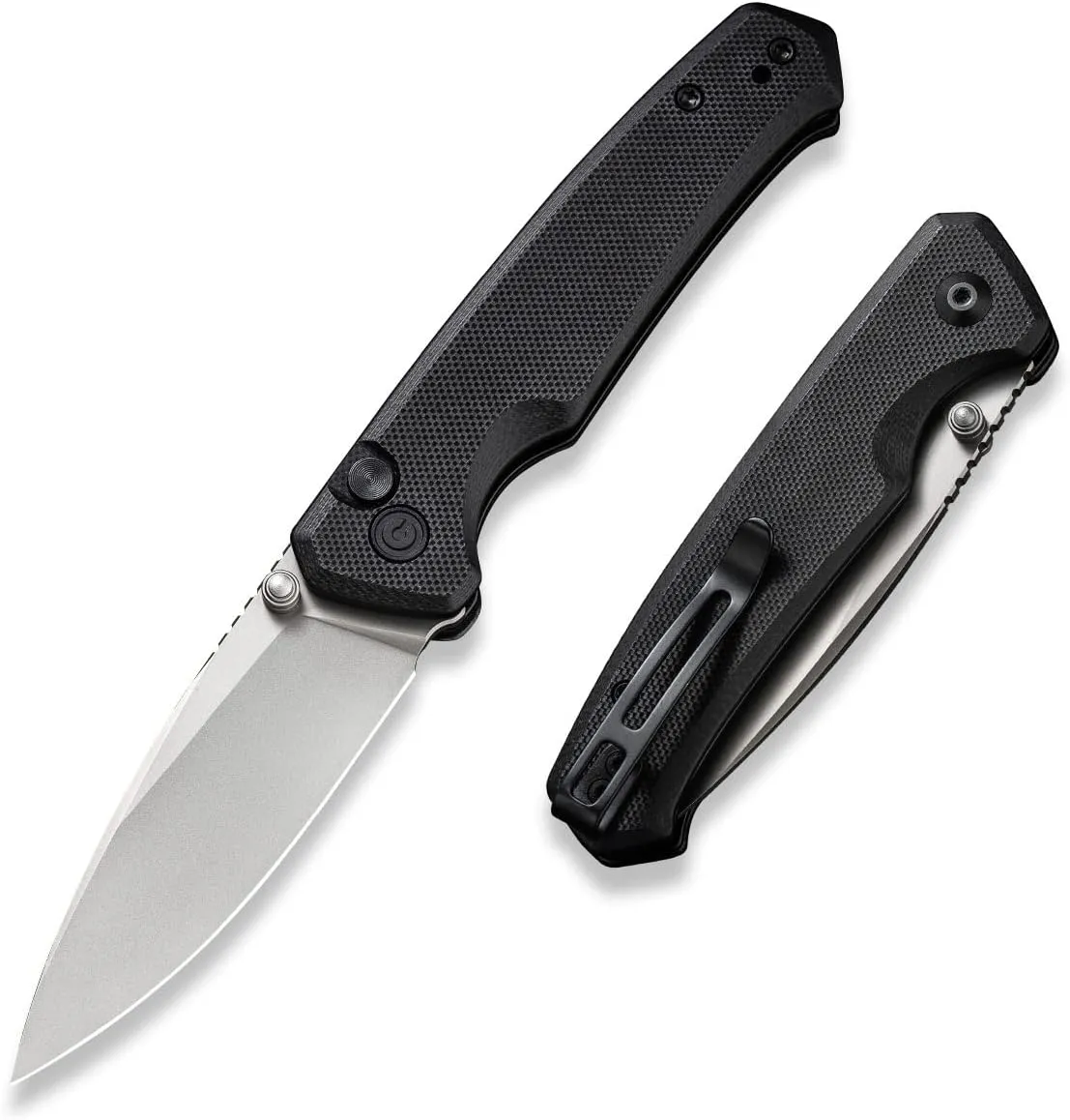 CIVIVI Altus Pocket Folding Knife with Button Lock and Thumb Stud Opener, 2.97" Nitro-V Silver Bead Blasted Blade Black G10 Handle C20076-1