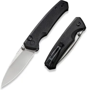 CIVIVI Altus Pocket Folding Knife with Button Lock and Thumb Stud Opener, 2.97" Nitro-V Silver Bead Blasted Blade Black G10 Handle C20076-1