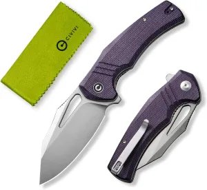 CIVIVI BullTusk Pocket Knife for Camping Fishing Hunting, Folding Knife with Flipper, 3.48" Curved 14C28N Blade Canvas Micarta Handle, Cool Pocket Knife for Men Women Gift C23017-3