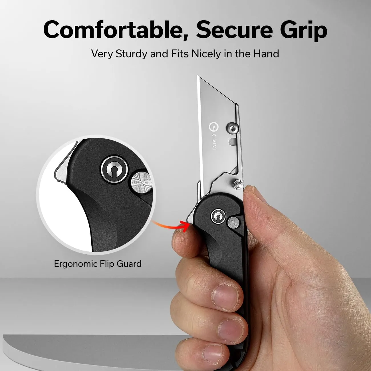 CIVIVI Folding Utility Knife Box Cutter, Elementum Utility Pocket Edc Knife with 3Pcs Extra Razor Blades, Three Ways to Open, Ideal Gifts for Men Women C23039B-1