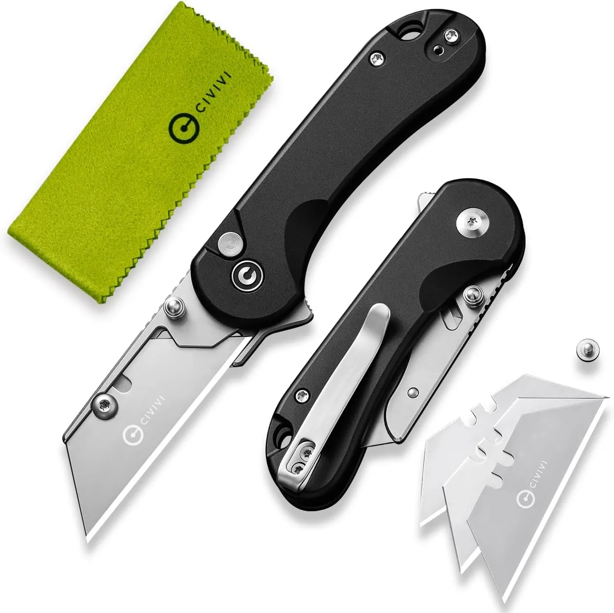 CIVIVI Folding Utility Knife Box Cutter, Elementum Utility Pocket Edc Knife with 3Pcs Extra Razor Blades, Three Ways to Open, Ideal Gifts for Men Women C23039B-1