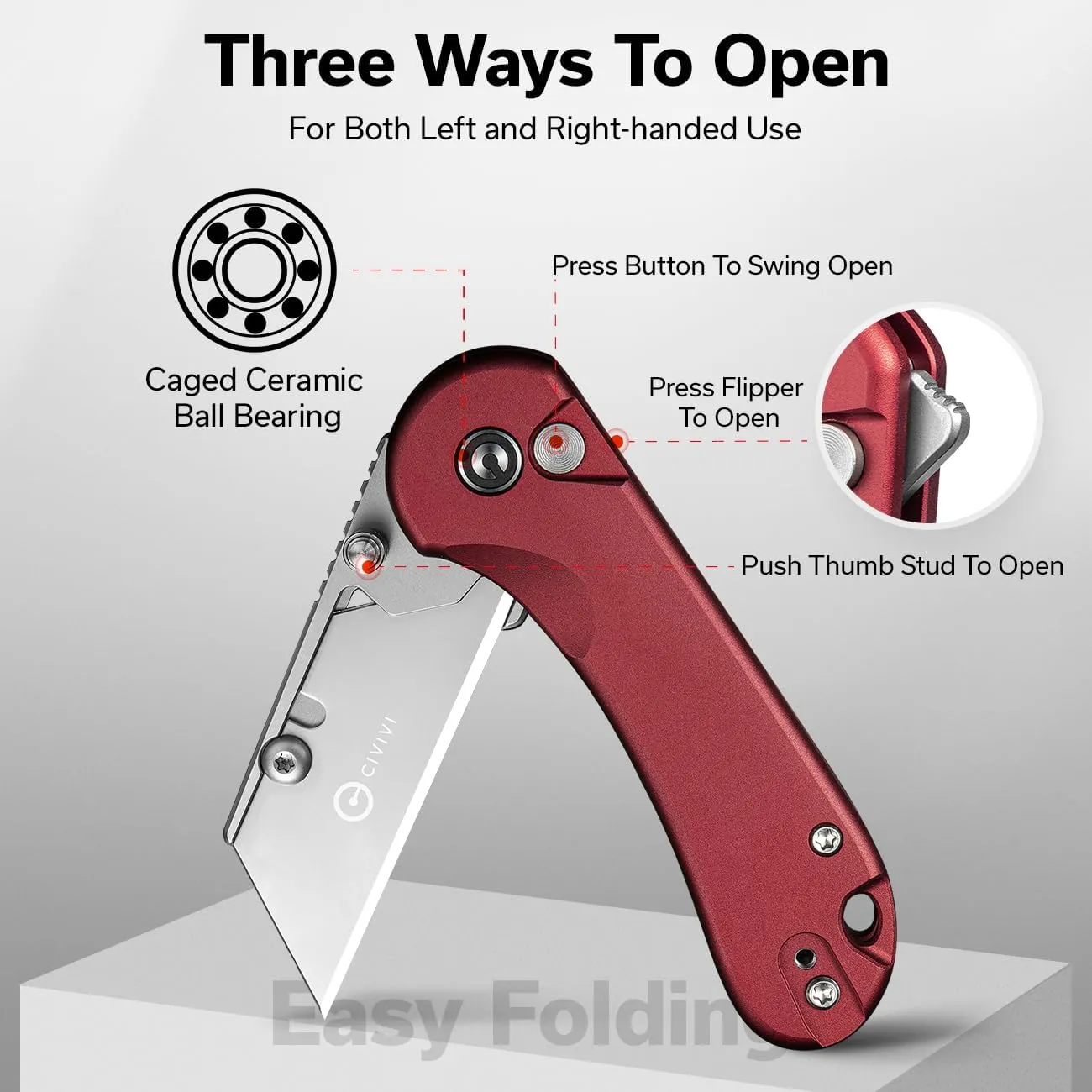 CIVIVI Folding Utility Knife Box Cutter, Elementum Utility Pocket Edc Knife with 3Pcs Extra Razor Blades, Three Ways to Open, Ideal Gifts for Men Women C23039B-5