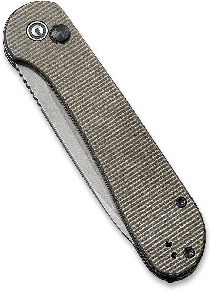 CIVIVI Pocket Folding Knife with 3.47" 14C28N Blade Micarta Handle, Button Lock Elementum Knife for EDC C2103C (Dark Green)
