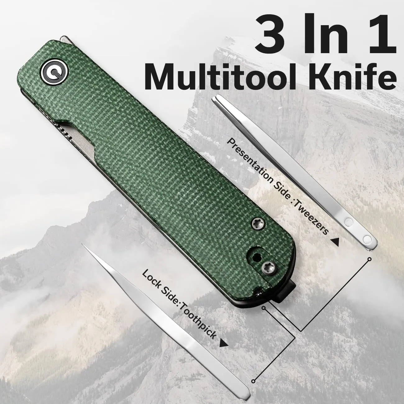 CIVIVI Sendy 3 In 1 Multitool Pocket Knife With Tweezers and Toothpick, Ben Petersen designed Folding Knife for EDC Camping Daily Use, Perfect Gifts for Men Women C21004A-1