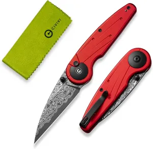 CIVIVI Starflare Pocket Knife for Men Women, Button Lock Folding Knife with 3.3" Damascus Blade Milled Aluminum Handle, Cool Knife for Everyday Carry C23052-DS1