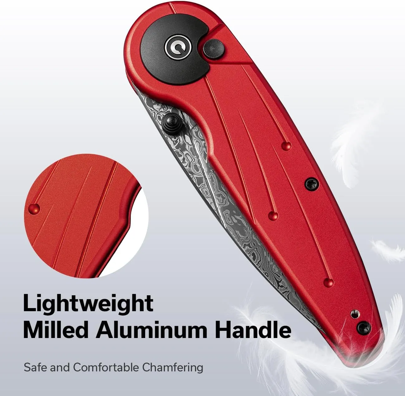 CIVIVI Starflare Pocket Knife for Men Women, Button Lock Folding Knife with 3.3" Damascus Blade Milled Aluminum Handle, Cool Knife for Everyday Carry C23052-DS1