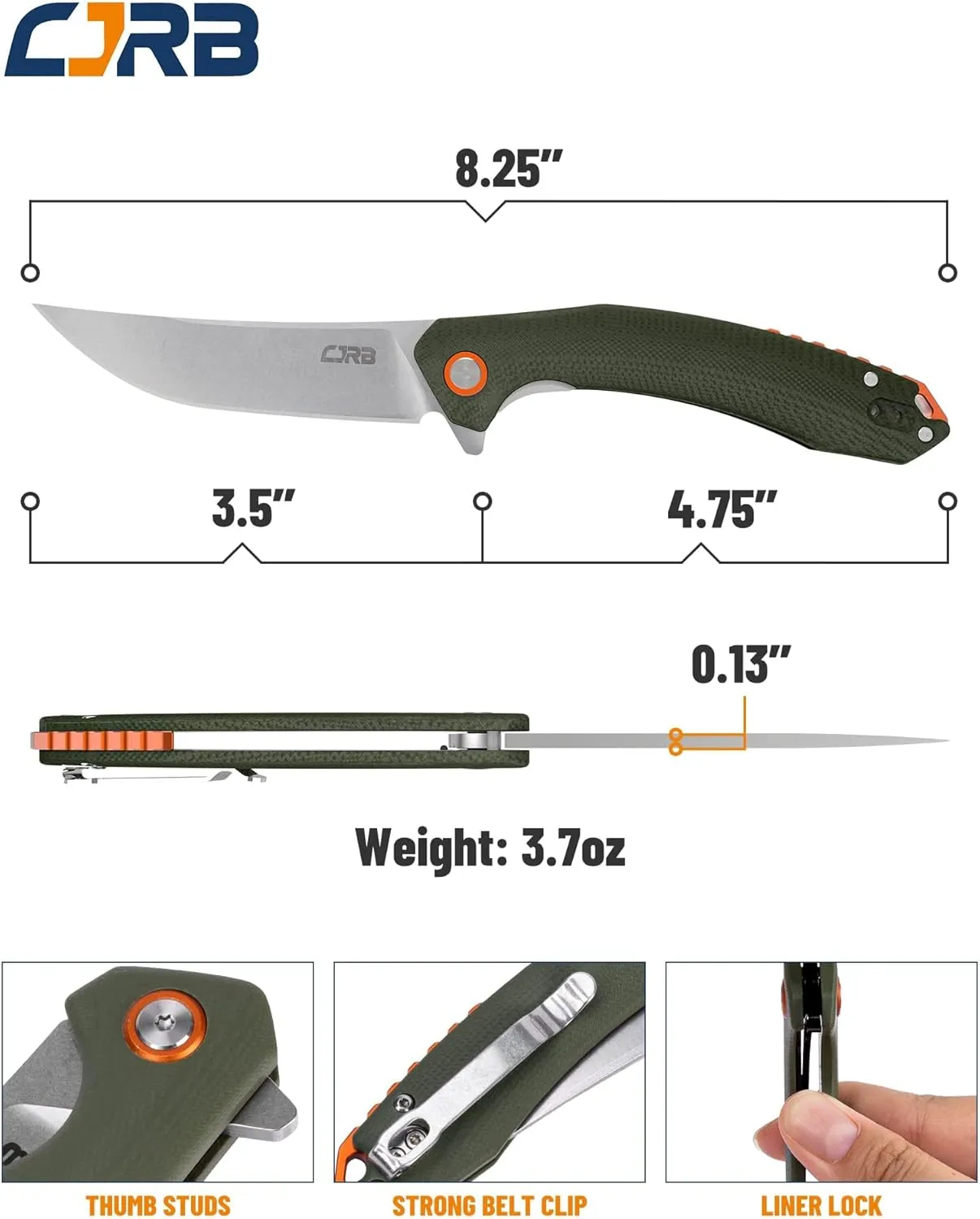 CJRB CUTLERY Folding Knife Gobi (J1906) AR-RPM9 Powder Steel G10 Handle EDC Knife Pocket Knife Green Handle