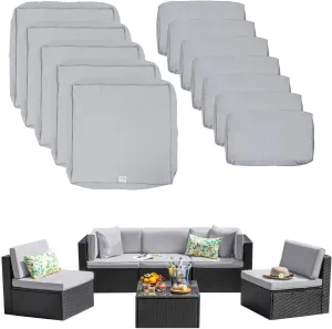 ClawsCover 12 Pack Outdoor Seat and Back Cushions Replacement Covers Fit for 6Pieces 5-Seater Wicker Rattan Patio Furniture Conversation Set Sectional Couch Chairs,Grey-Include Cover Only