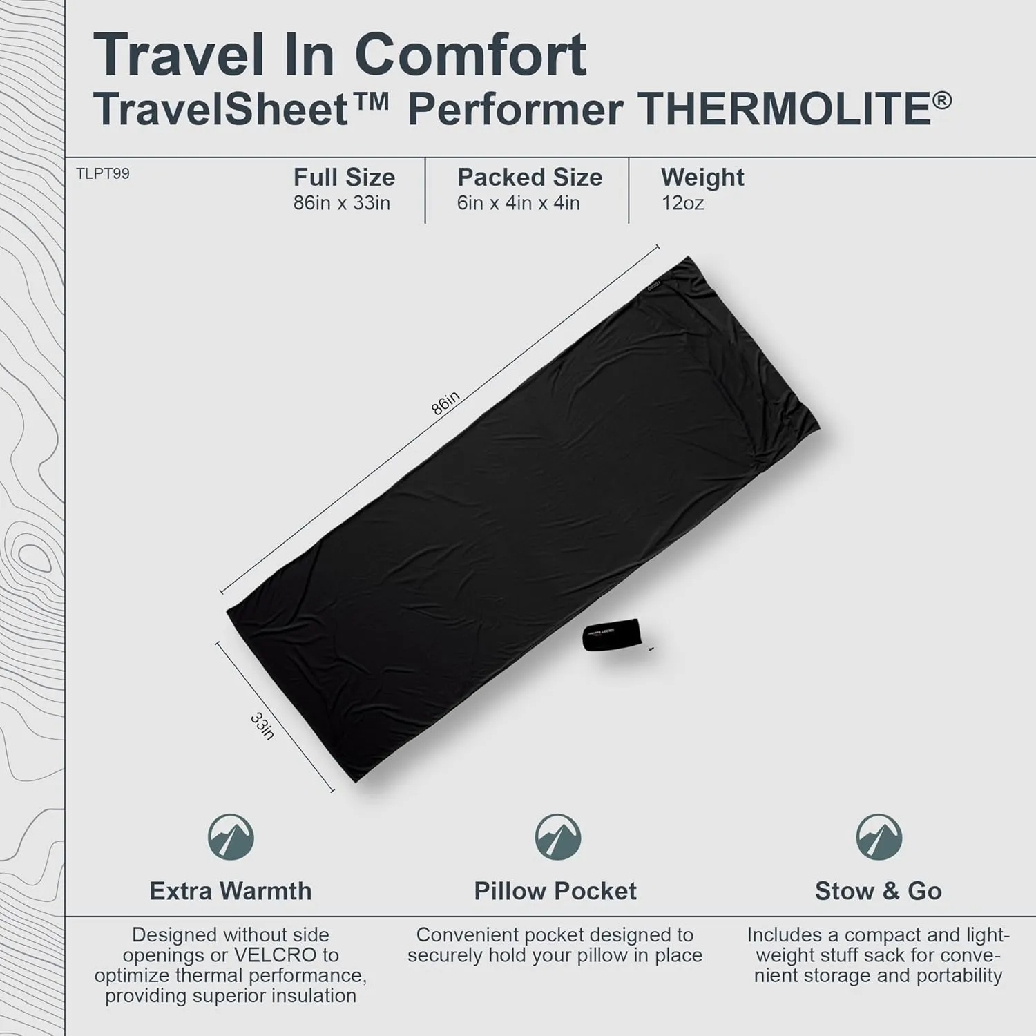 COCOON - Premium - TravelSheet -Thermolite - Volcano Grey - Regular