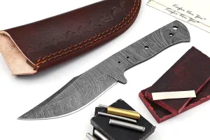 ColdLand 9" Damascus Steel Knife Making Kits - Knife Making Supplies Include Blank Knife Steel Damascus Blade, Brass Pin, Knife with Sheath, Wood Handle Scales - Build your Own Knife Kit NB119