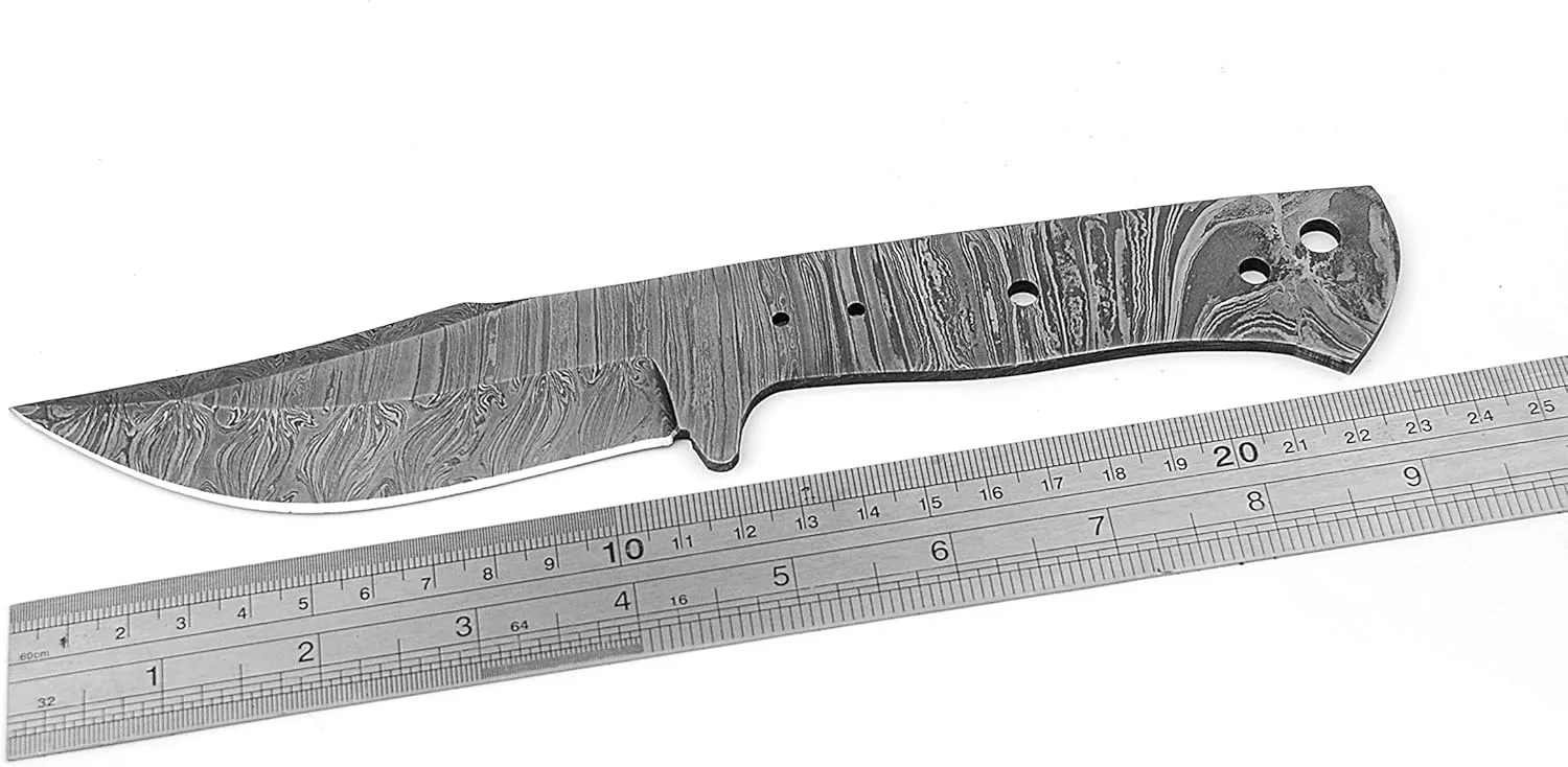ColdLand 9" Damascus Steel Knife Making Kits - Knife Making Supplies Include Blank Knife Steel Damascus Blade, Brass Pin, Knife with Sheath, Wood Handle Scales - Build your Own Knife Kit NB119
