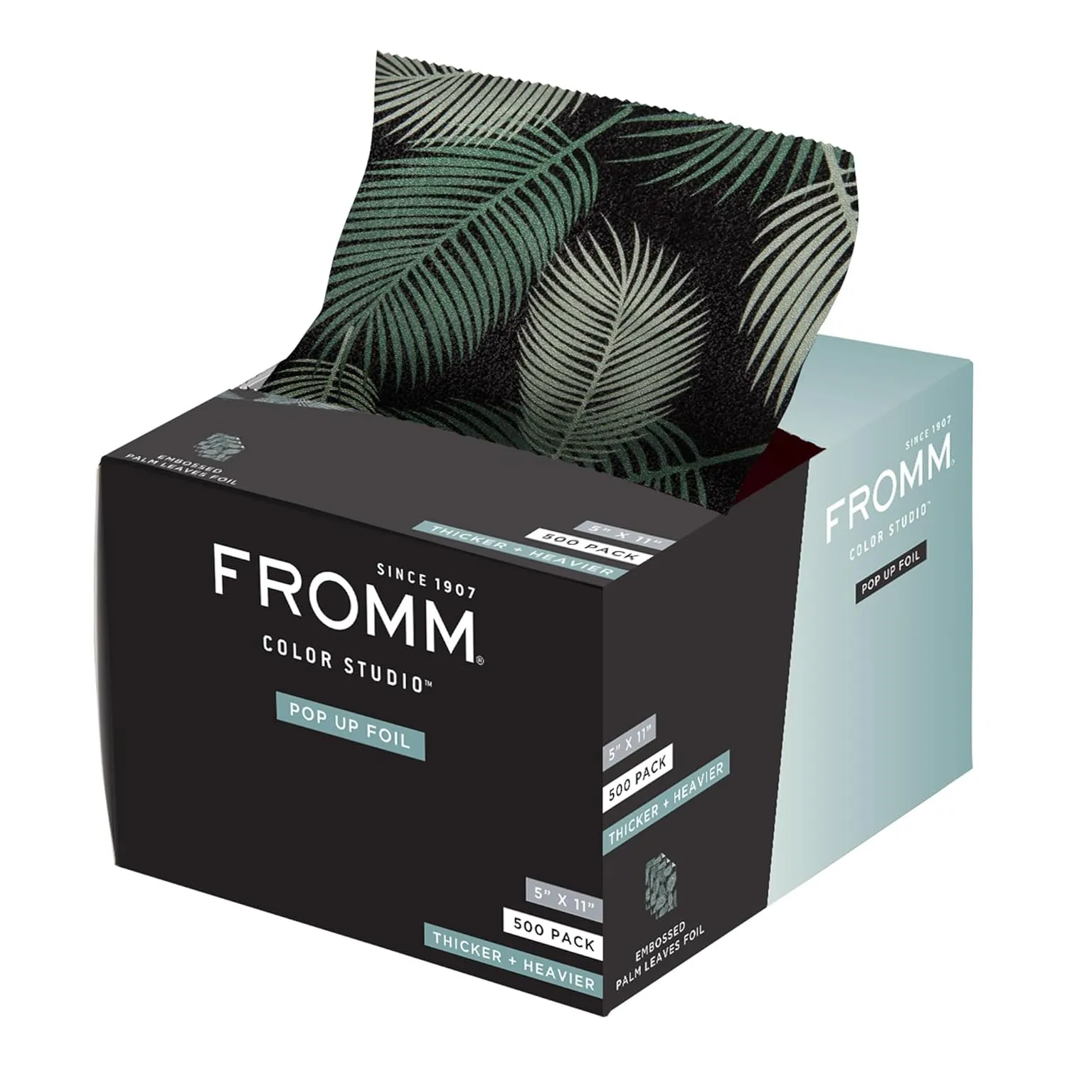 Color Studio Medium Weight Pop Up Hair Foil in Palms Leaves Pattern, 5" x 11" Embossed Aluminum Foil Sheets, Hair Foils for Highlighting and Coloring - 500 Foil Sheets