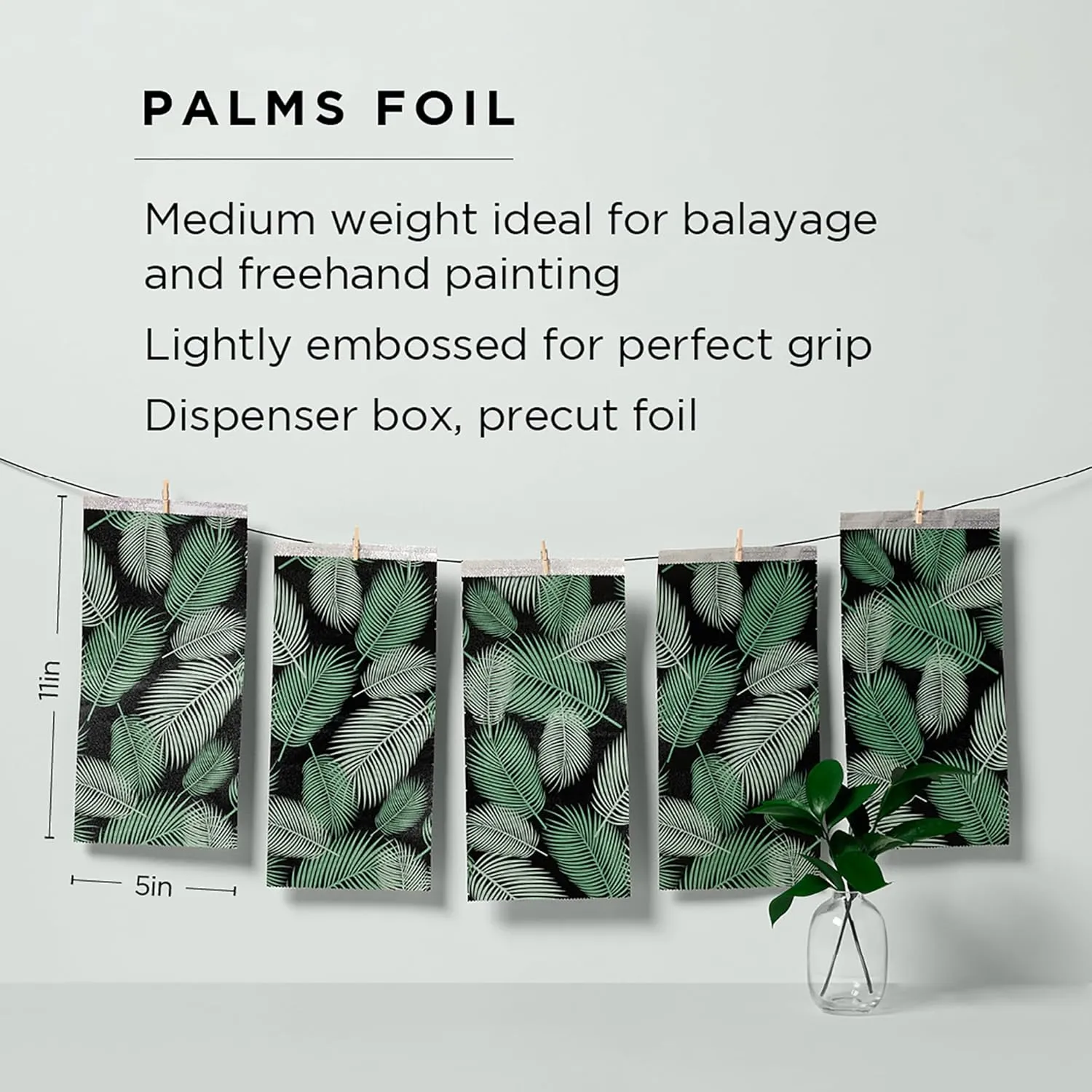 Color Studio Medium Weight Pop Up Hair Foil in Palms Leaves Pattern, 5" x 11" Embossed Aluminum Foil Sheets, Hair Foils for Highlighting and Coloring - 500 Foil Sheets