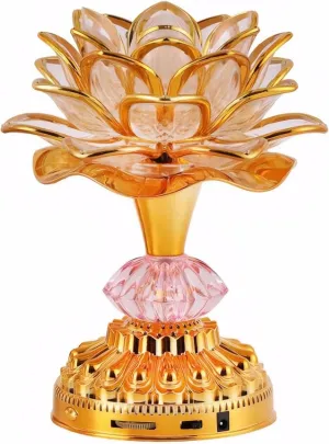 Colorful LED Lotus Buddhist Lamp, Built 13 Buddhist Songs, Gradient Buddha Light for Worship, Prayer and Display, Low Power Consumption, Eco, Buddhist Supplies - Gold