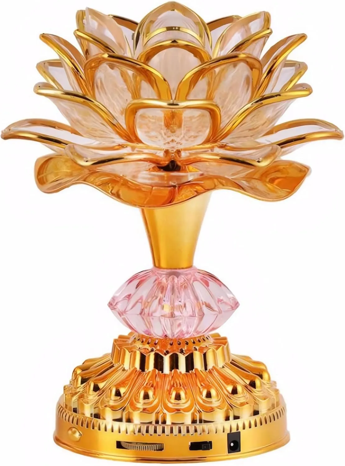 Colorful LED Lotus Buddhist Lamp, Built 13 Buddhist Songs, Gradient Buddha Light for Worship, Prayer and Display, Low Power Consumption, Eco, Buddhist Supplies - Gold
