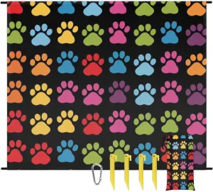 Colorful Paw Beach Blanket, Sandproof Beach Mat, Adults Waterproof Quick Drying Sand Free Mat with 4 x Ground Spikes for Outdoor Travel Camping Hiking, Animal Dog Paw