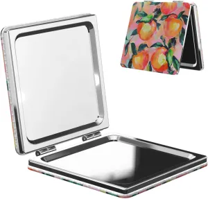Colorful_Peach Printed Square Pocket Makeup Mirror with 1X/2X Magnification, Portable Mini Travel Makeup Mirror for Travel Daily Work Beauty