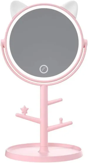 Compact Vanity Mirror Desktop Vanity Mirror LED Vanity Mirror with Light Smart Supplement Light Beauty Charging Storage Vanity Mirror Salon Hairdressing Mirror (Color : Pink)