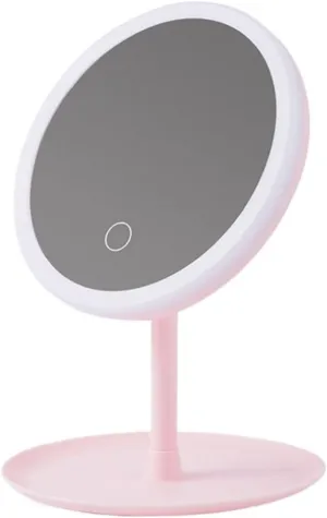 Compact Vanity Mirror Desktop with Light Makeup Mirror with Storage Tray Rechargeable Touch Dimming Mirror Dressing Table Desk Makeup Mirror Salon Hairdressing Mirror