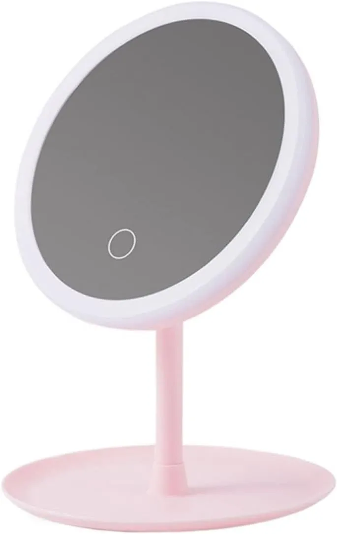 Compact Vanity Mirror Desktop with Light Makeup Mirror with Storage Tray Rechargeable Touch Dimming Mirror Dressing Table Desk Makeup Mirror Salon Hairdressing Mirror