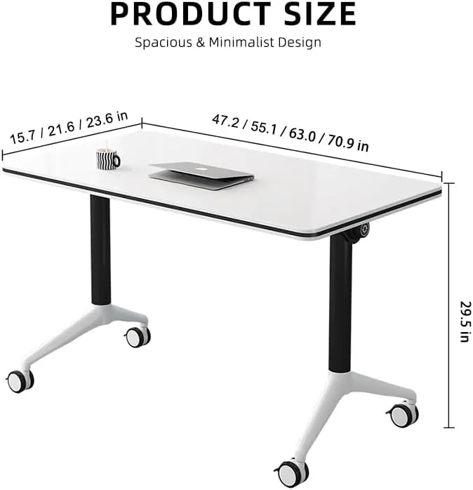 Conference Table, Folding Conference Room Tables with Flip-Top Design, Mobile Seminars Dynamic Meetings Training Tables for Offices, Classrooms, and Meeting Room (Gray, 55.1×23.6×29.5in)