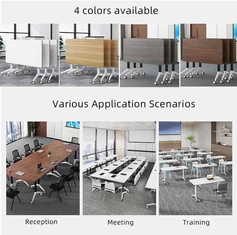Conference Table, Folding Conference Room Tables with Flip-Top Design, Mobile Seminars Dynamic Meetings Training Tables for Offices, Classrooms, and Meeting Room (Gray, 55.1×23.6×29.5in)