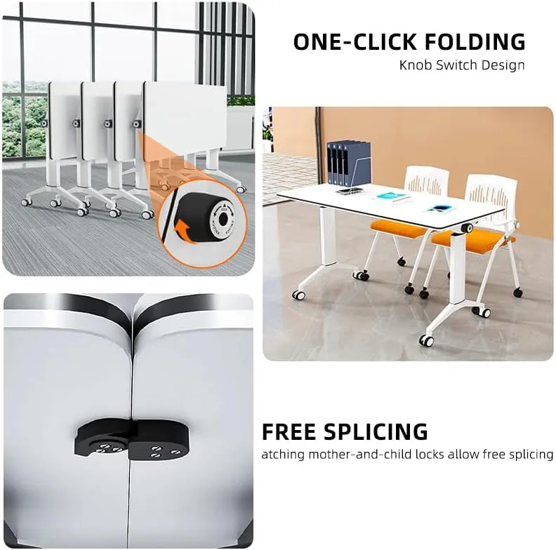 Conference Table, Folding Conference Room Tables with Flip-Top Design, Mobile Seminars Dynamic Meetings Training Tables for Offices, Classrooms, and Meeting Room (Gray, 55.1×23.6×29.5in)