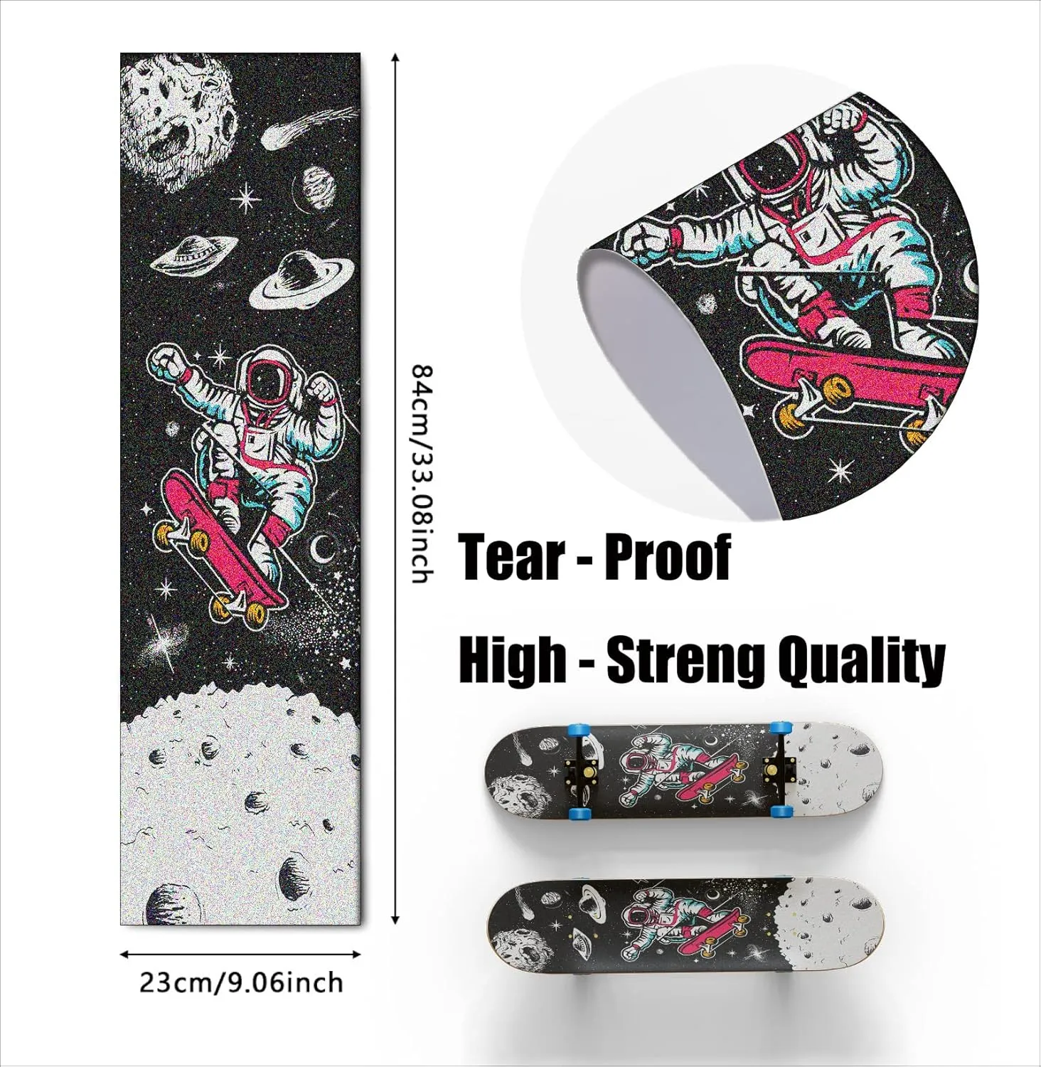 Cool Men Skateboard Grip Tape Sheet 33 X 9 Inch Sandpaper for Rollerboard Longboard Griptape Bubble Free Longboard Grip Tape Moon