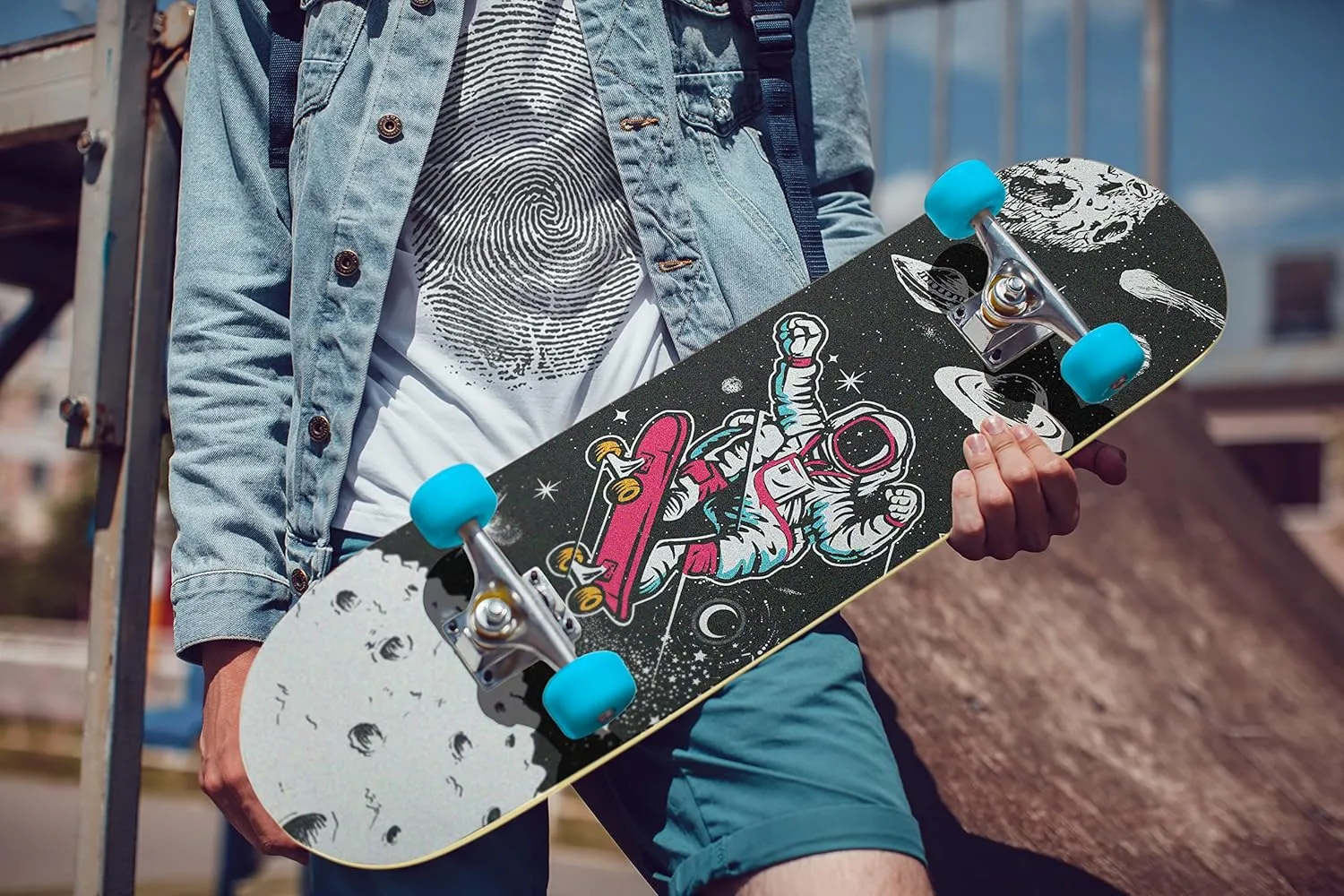 Cool Men Skateboard Grip Tape Sheet 33 X 9 Inch Sandpaper for Rollerboard Longboard Griptape Bubble Free Longboard Grip Tape Moon