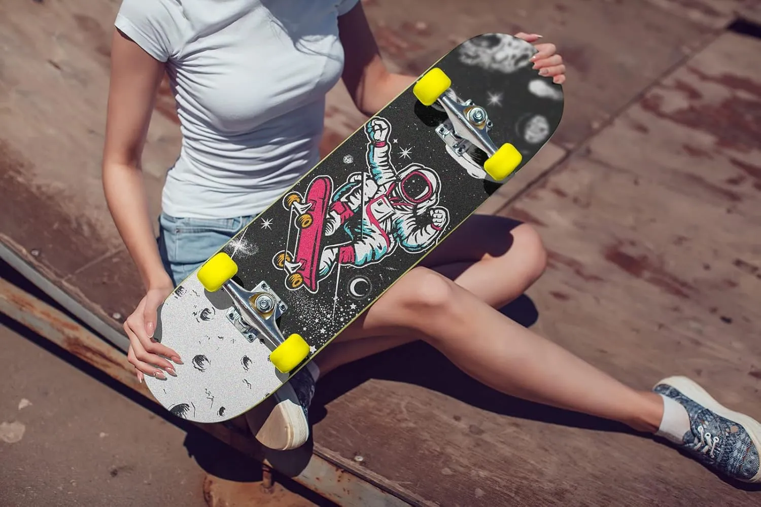 Cool Men Skateboard Grip Tape Sheet 33 X 9 Inch Sandpaper for Rollerboard Longboard Griptape Bubble Free Longboard Grip Tape Moon