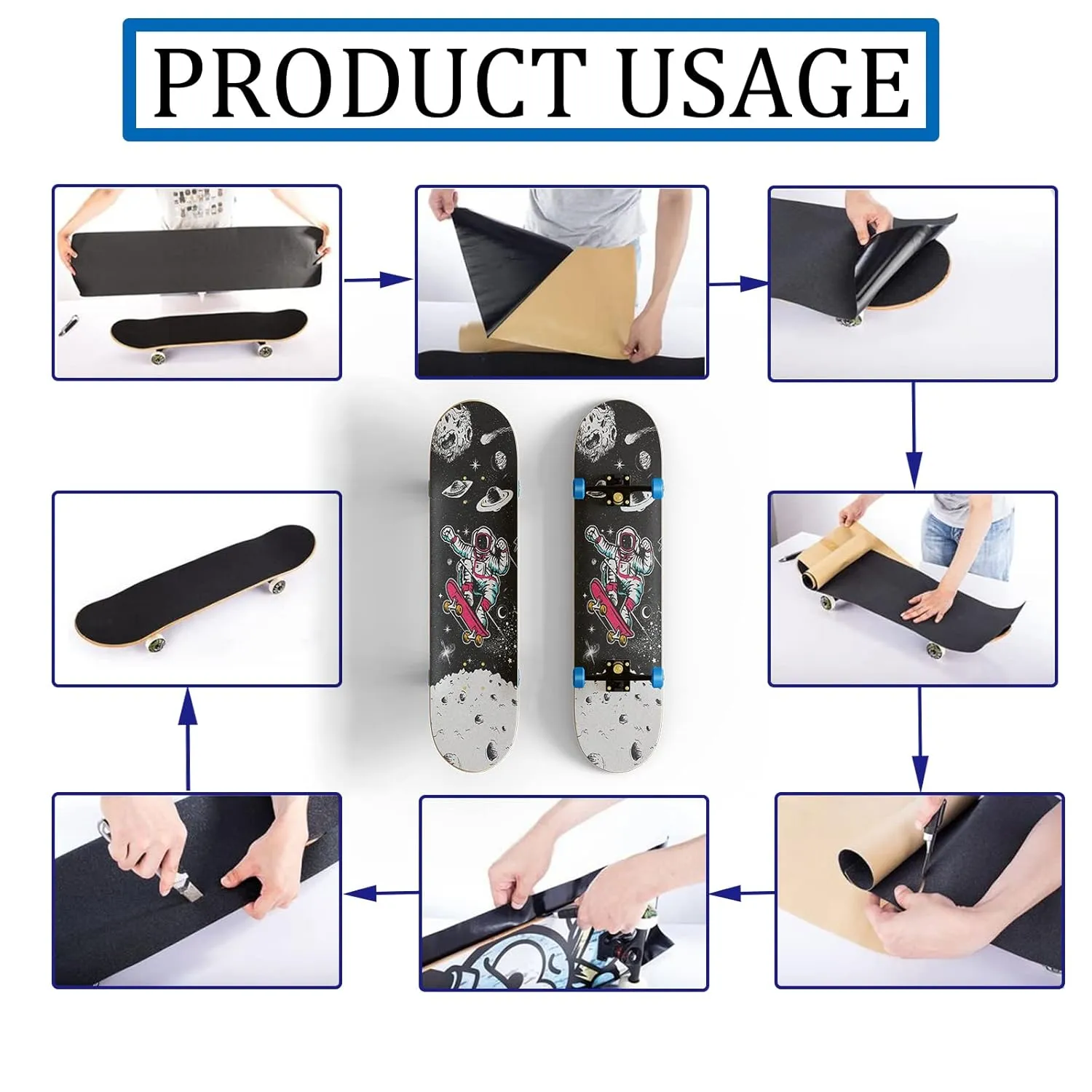 Cool Men Skateboard Grip Tape Sheet 33 X 9 Inch Sandpaper for Rollerboard Longboard Griptape Bubble Free Longboard Grip Tape Moon