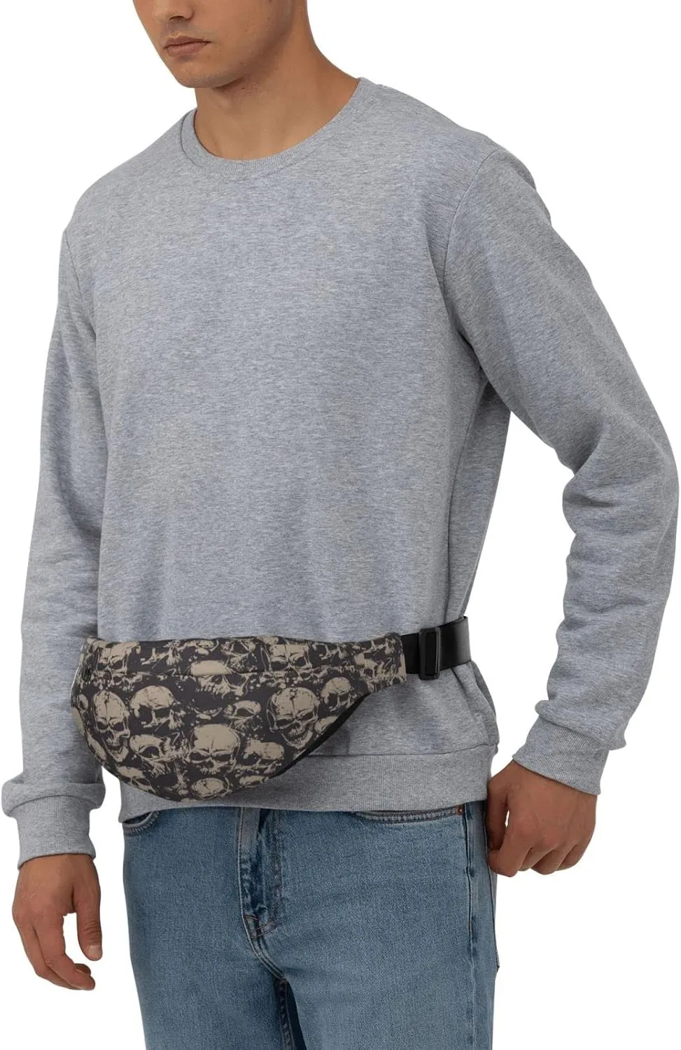 Cool Retro Skull Graphics Fanny Pack for Man Women Waist Bag Adjustable Belt Casual Chest Bag Bum Bags for Travel Sports Running Hiking Waist Packs