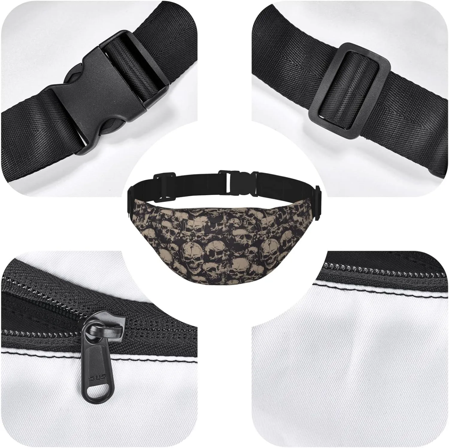 Cool Retro Skull Graphics Fanny Pack for Man Women Waist Bag Adjustable Belt Casual Chest Bag Bum Bags for Travel Sports Running Hiking Waist Packs