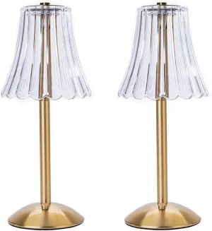 Cordless Table Lamps for Home,Table,Dining Room, Gold Rechargeable Lamps, USB Charge 12'' Tall LED Brass Portable Outdoor Indoor Table Lamp with Built-in Dimmer (Pack2 Gold Flower Lamp)