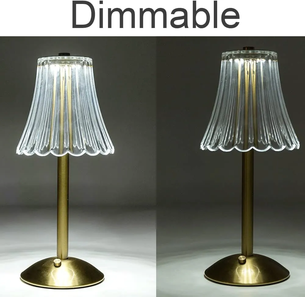 Cordless Table Lamps for Home,Table,Dining Room, Gold Rechargeable Lamps, USB Charge 12'' Tall LED Brass Portable Outdoor Indoor Table Lamp with Built-in Dimmer (Pack2 Gold Flower Lamp)