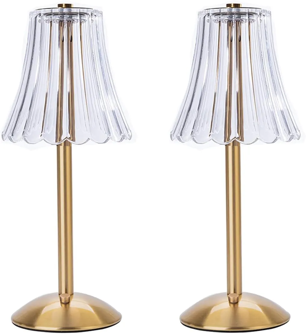 Cordless Table Lamps for Home,Table,Dining Room, Gold Rechargeable Lamps, USB Charge 12'' Tall LED Brass Portable Outdoor Indoor Table Lamp with Built-in Dimmer (Pack2 Gold Flower Lamp)