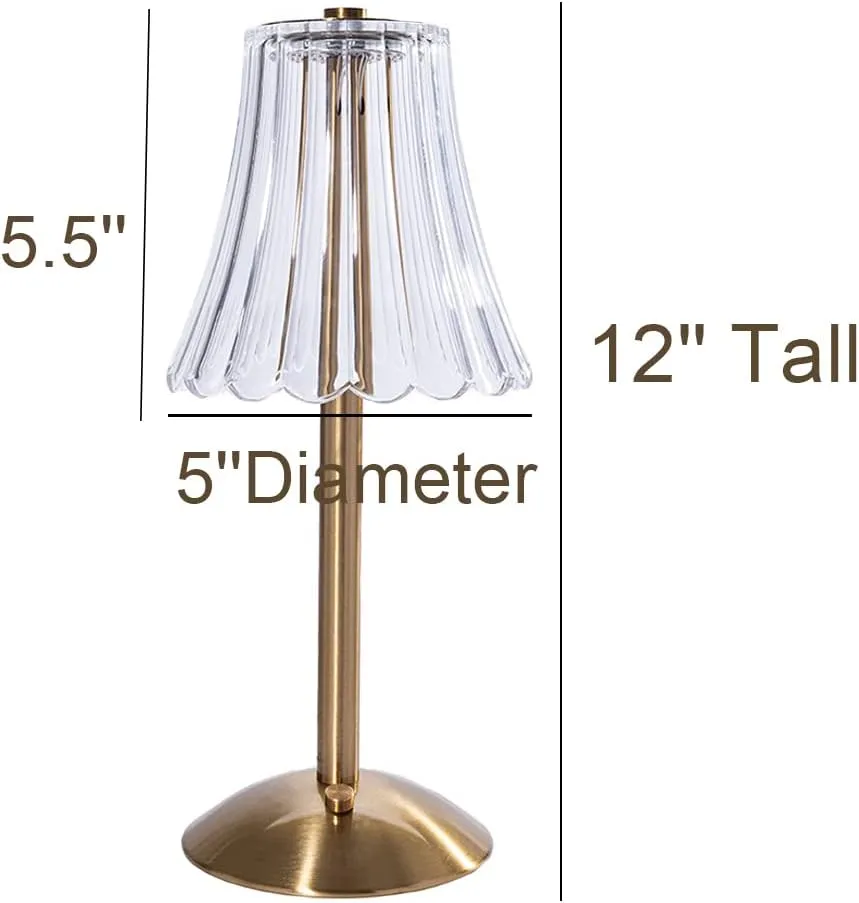 Cordless Table Lamps for Home,Table,Dining Room, Gold Rechargeable Lamps, USB Charge 12'' Tall LED Brass Portable Outdoor Indoor Table Lamp with Built-in Dimmer (Pack2 Gold Flower Lamp)